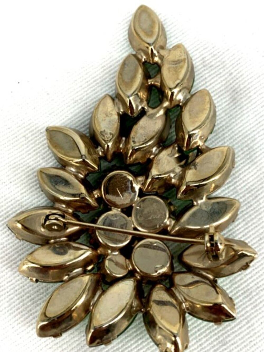 UV Rhinestone Brooch Green Glass Pin Center Stones Glow Rhinestones 2.5" - Picture 7 of 8
